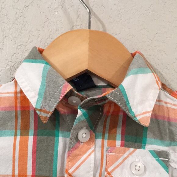 Old Navy Baby Boy Sz 0-3M Plaid Button‎ Shirt 100% Cotton Western Cowboy Preppy - Picture 2 of 7